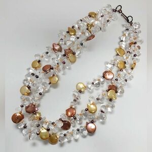 Vintage Multi-Strand Clear Quartz Orange Pearl Beaded Necklace